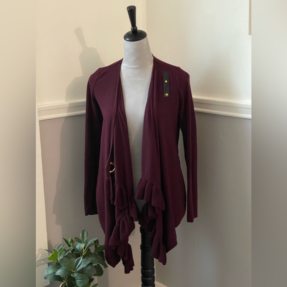 INC Maroon Ruffle Sweater With Gold Hardware - Picture 3 of 6